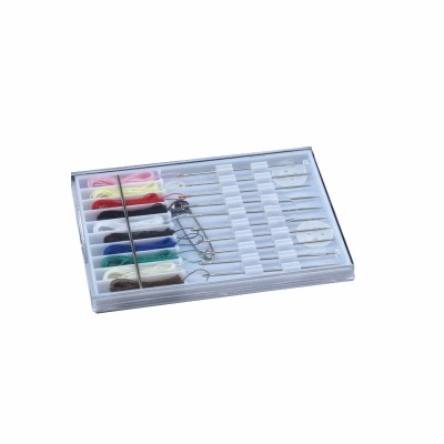 hotel pre-threaded mending kit in plastic box